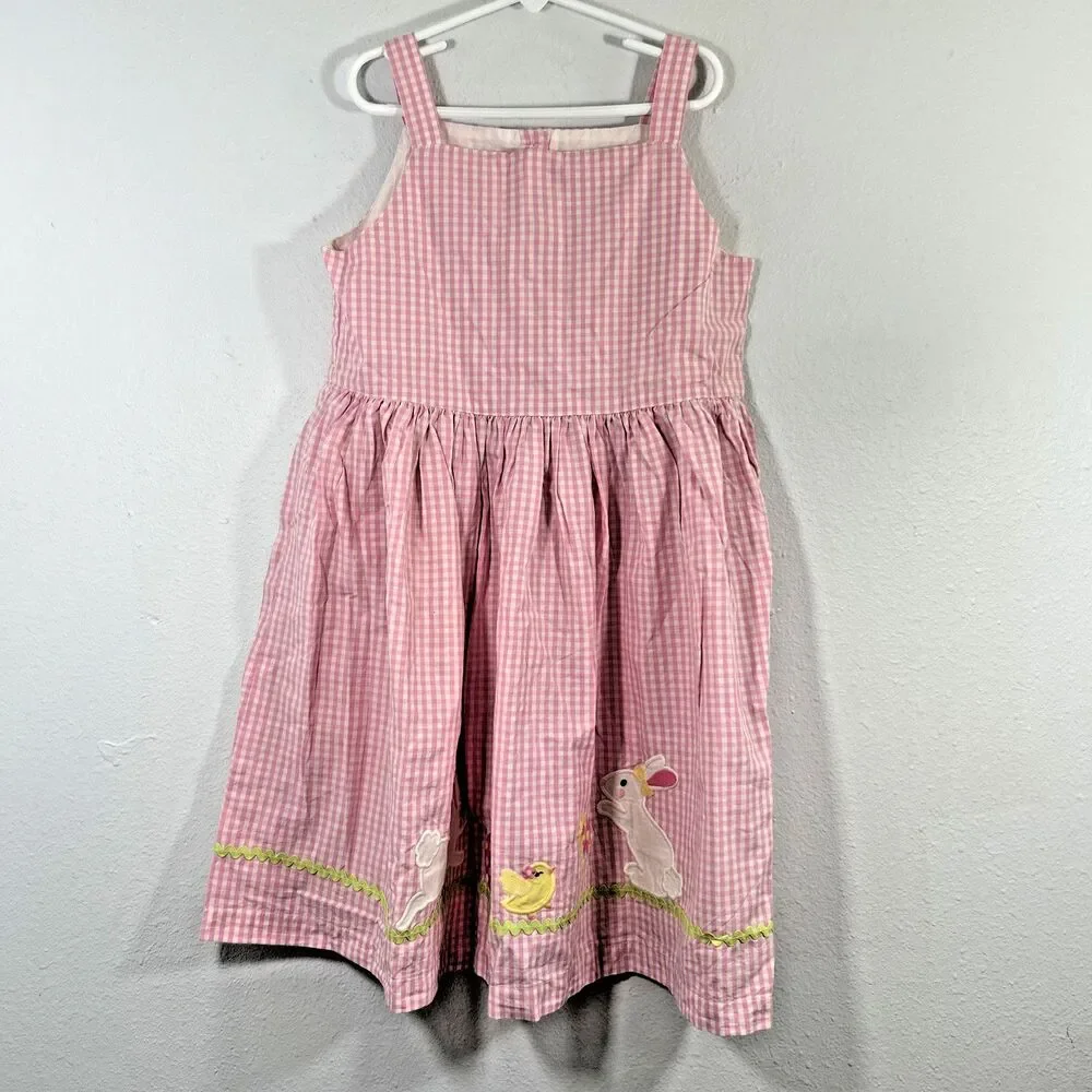 Gymboree Dress Kids 12‎ Pink Plaid Sleveless Embroidered Easter Cottagecore